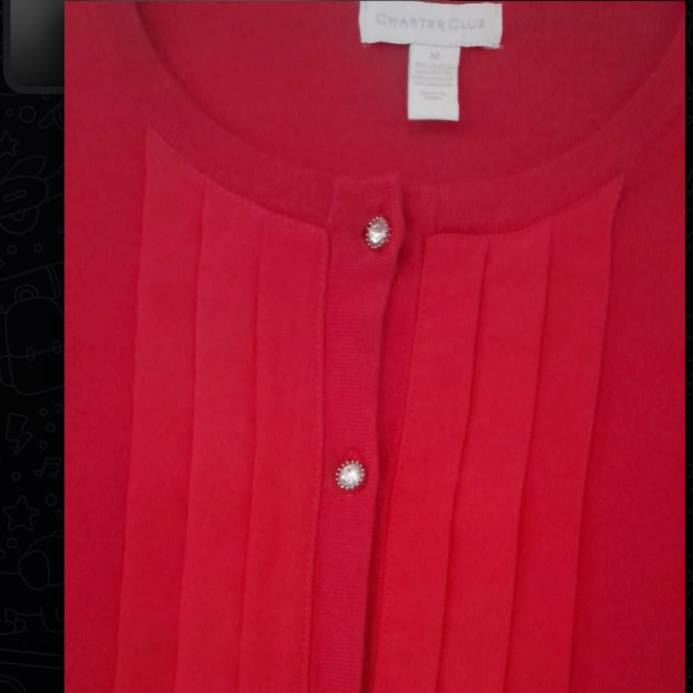 Charter Club Hot Pink Fuchsia Cardigan Button Up Rhinestones Diamond cute summer